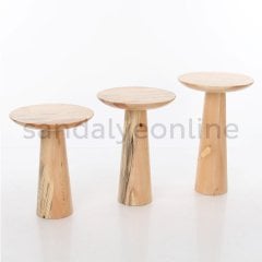 Mushroom Ahşap 3'li Sehpa Seti Naturel