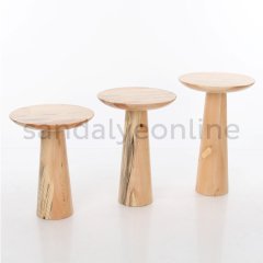 Mushroom Ahşap 3'li Sehpa Seti Naturel
