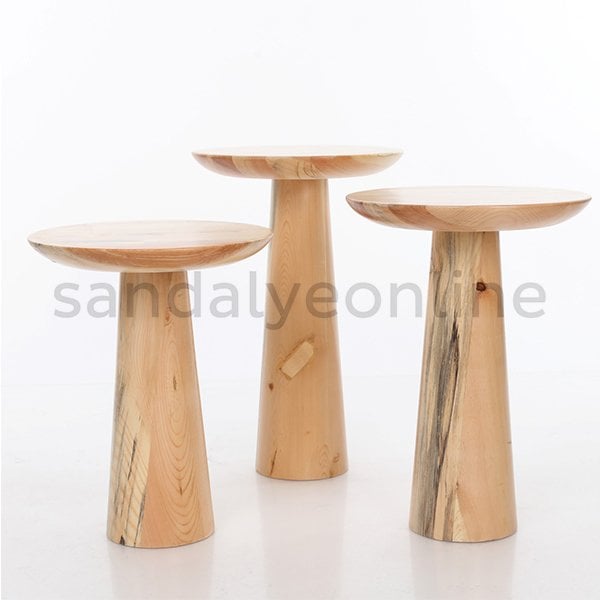 Mushroom Ahşap 3'li Sehpa Seti Naturel