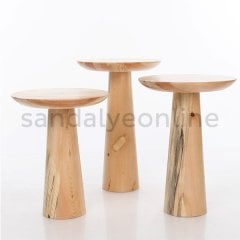 Mushroom Ahşap 3'li Sehpa Seti Naturel