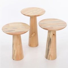 Mushroom Ahşap 3'li Sehpa Seti Naturel