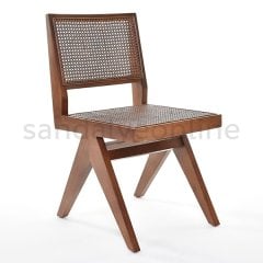 Hill Hazeranlı Kolsuz Yemek Sandalyesi Ceviz Ahşap Sandalye Modelleri - Sandalye Online