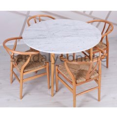 Wishbone Danish Ahşap  4+1 Mermer Masa Takımı