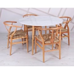 Wishbone Danish Ahşap  4+1 Mermer Masa Takımı