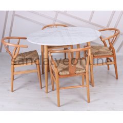 Wishbone Danish Ahşap  4+1 Mermer Masa Takımı