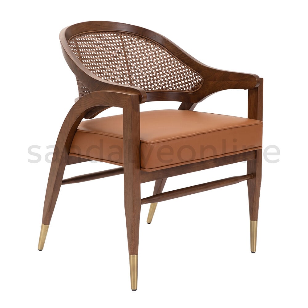 Dunbar Tan Upholstered Cane-Back Armchair Chairs - Sandalye Online