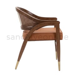 Dunbar Tan Upholstered Cane-Back Armchair Chairs - Sandalye Online