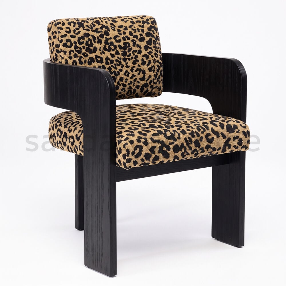 Tolia Leopar Desenli Ahşap Sandalye Restoran Sandalyeleri - Sandalye Online