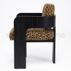 Tolia Leopar Desenli Ahşap Sandalye Restoran Sandalyeleri - Sandalye Online