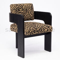 Tolia Leopar Desenli Ahşap Sandalye Restoran Sandalyeleri - Sandalye Online